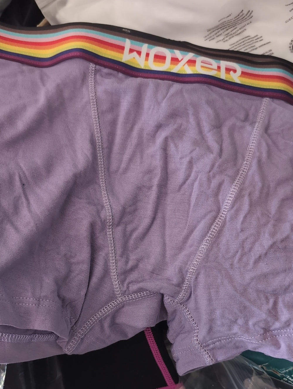 Woxer Lavender Women's Boyshort Panties with Rainbow Waistband- L